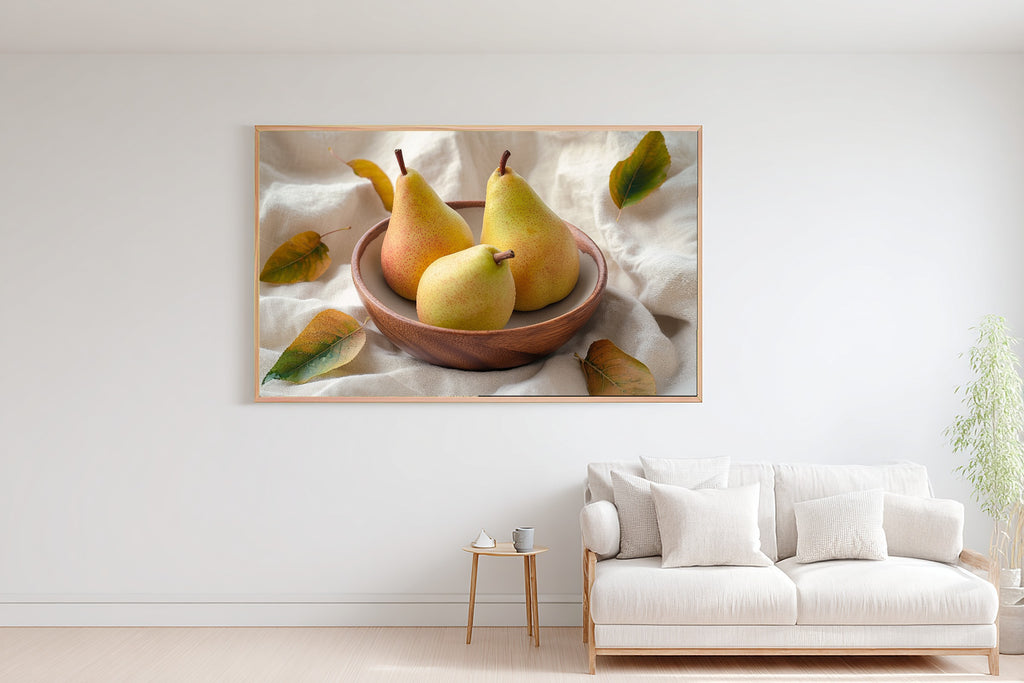 Warm Oak Bowl Pears Canvas Print, Warm Soulful Tones, Home Office Focal Point, Premium Canvas, Mother's Day Gift Idea — warm-oak-bowl-pears-bedroom-wall-art.jpg