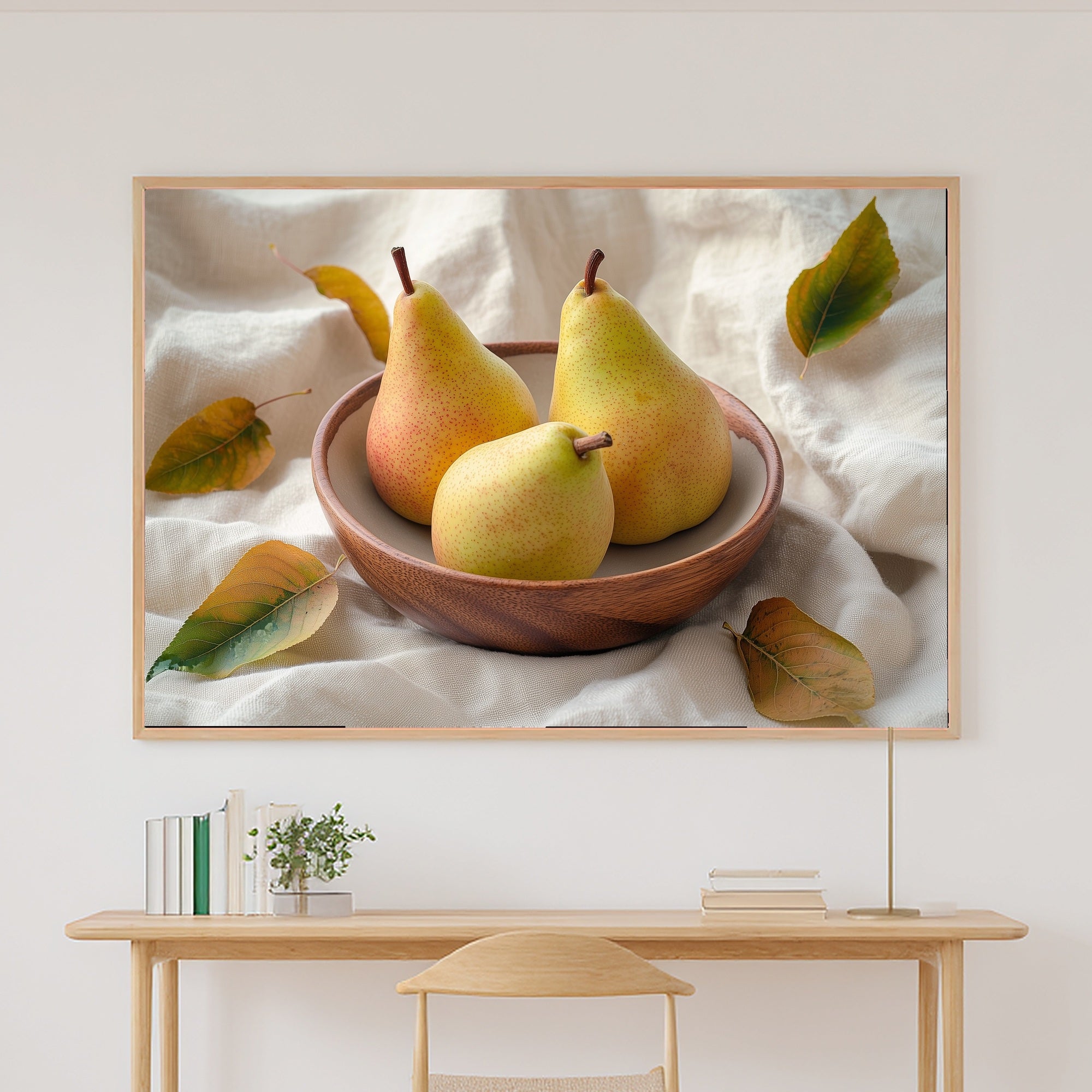 Warm Oak Bowl Pears Canvas Print, Warm Soulful Tones, Home Office Focal Point, Premium Canvas, Mother's Day Gift Idea — warm-oak-bowl-pears-canvas-print.jpg