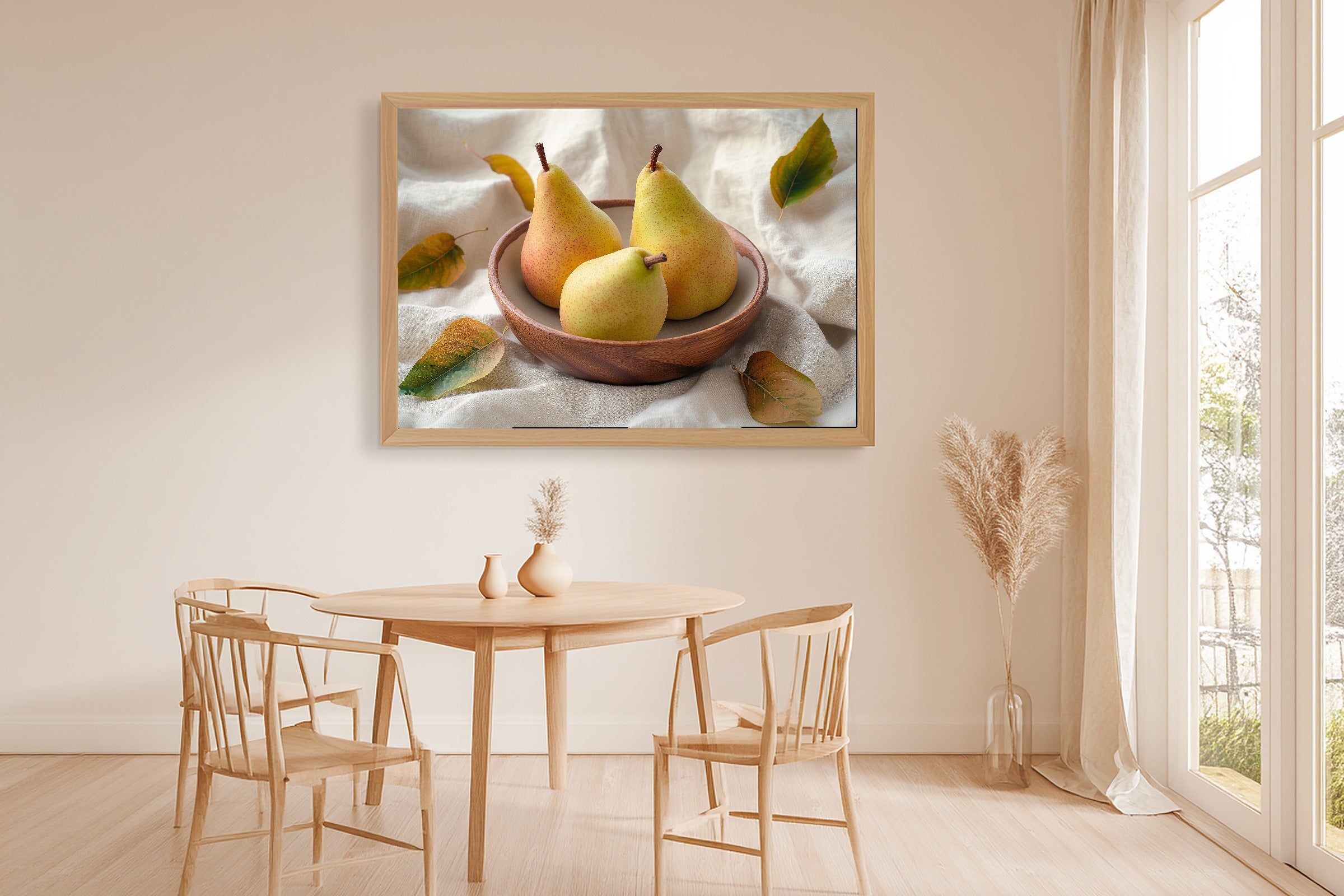 Warm Oak Bowl Pears Canvas Print, Warm Soulful Tones, Home Office Focal Point, Premium Canvas, Mother's Day Gift Idea — warm-oak-bowl-pears-dining-room-wall-art.jpg