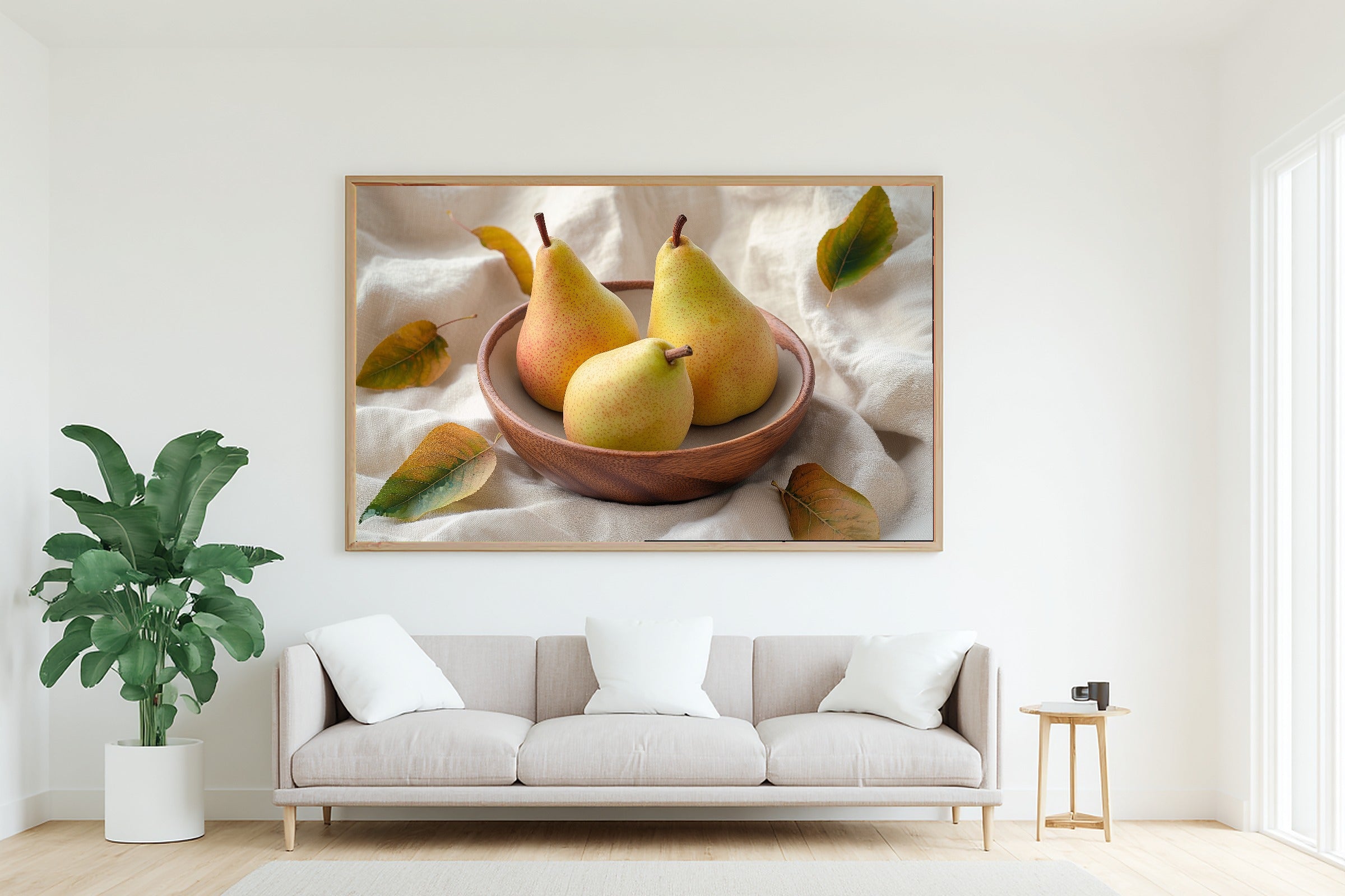 Warm Oak Bowl Pears Canvas Print, Warm Soulful Tones, Home Office Focal Point, Premium Canvas, Mother's Day Gift Idea — warm-oak-bowl-pears-living-room-wall-art.jpg