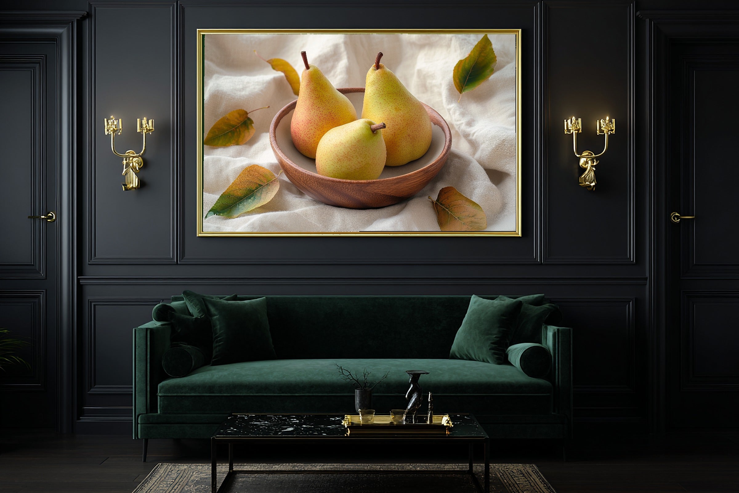Warm Oak Bowl Pears Canvas Print, Warm Soulful Tones, Home Office Focal Point, Premium Canvas, Mother's Day Gift Idea — warm-oak-bowl-pears-office-wall-art.jpg