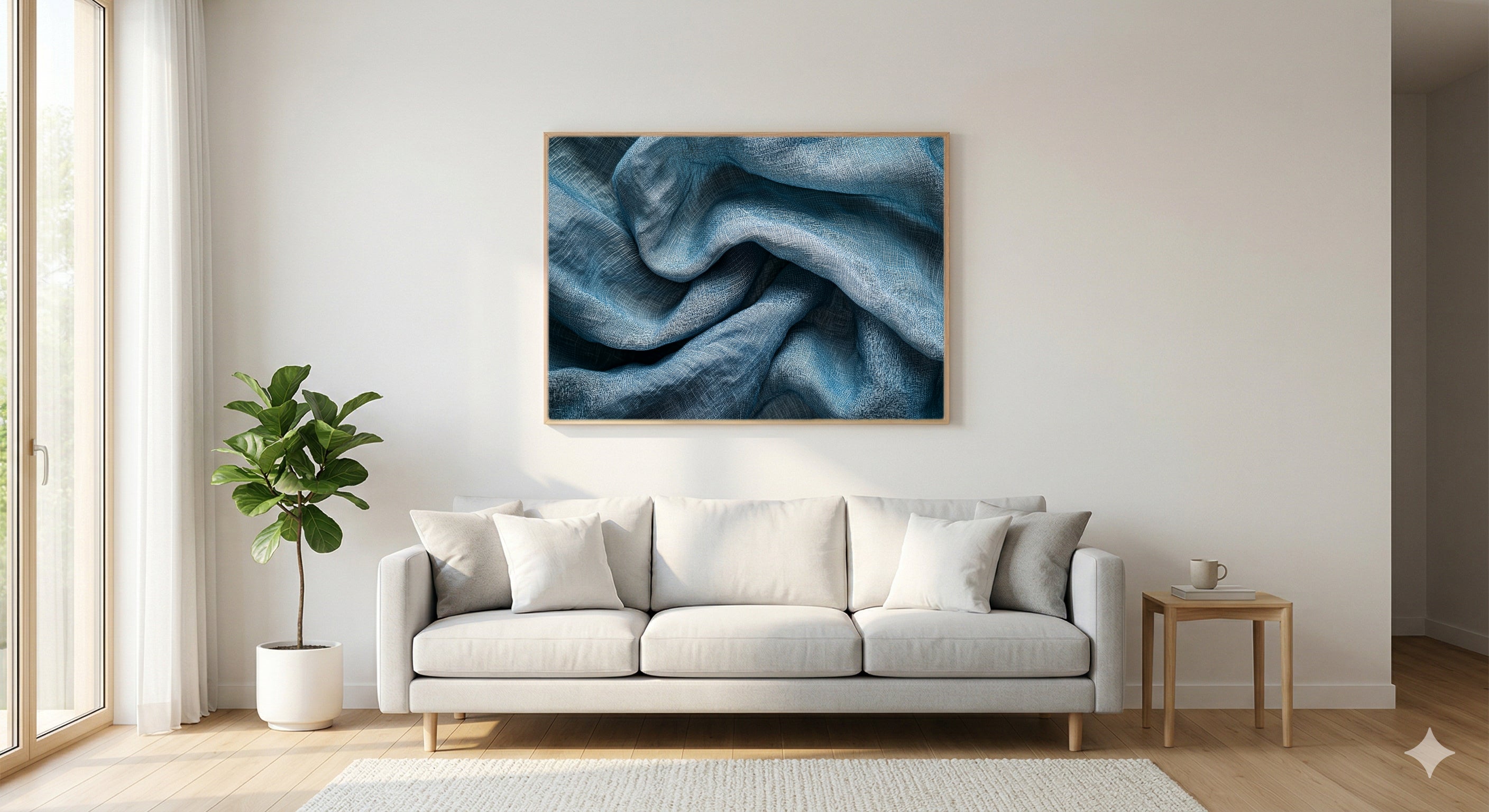 Washed Linen Canvas Wall Art | Patina Blue Texture Print, Quiet Luxury Decor, Stretched Canvas — washed-linen-texture-living-room-wall-art.jpg