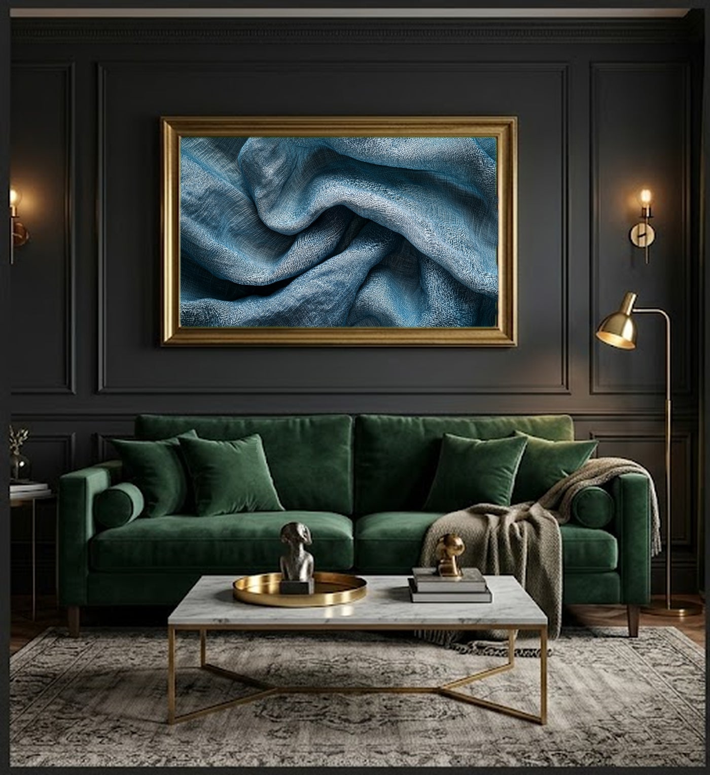 Washed Linen Canvas Wall Art | Patina Blue Texture Print, Quiet Luxury Decor, Stretched Canvas — washed-linen-texture-office-wall-art.jpg