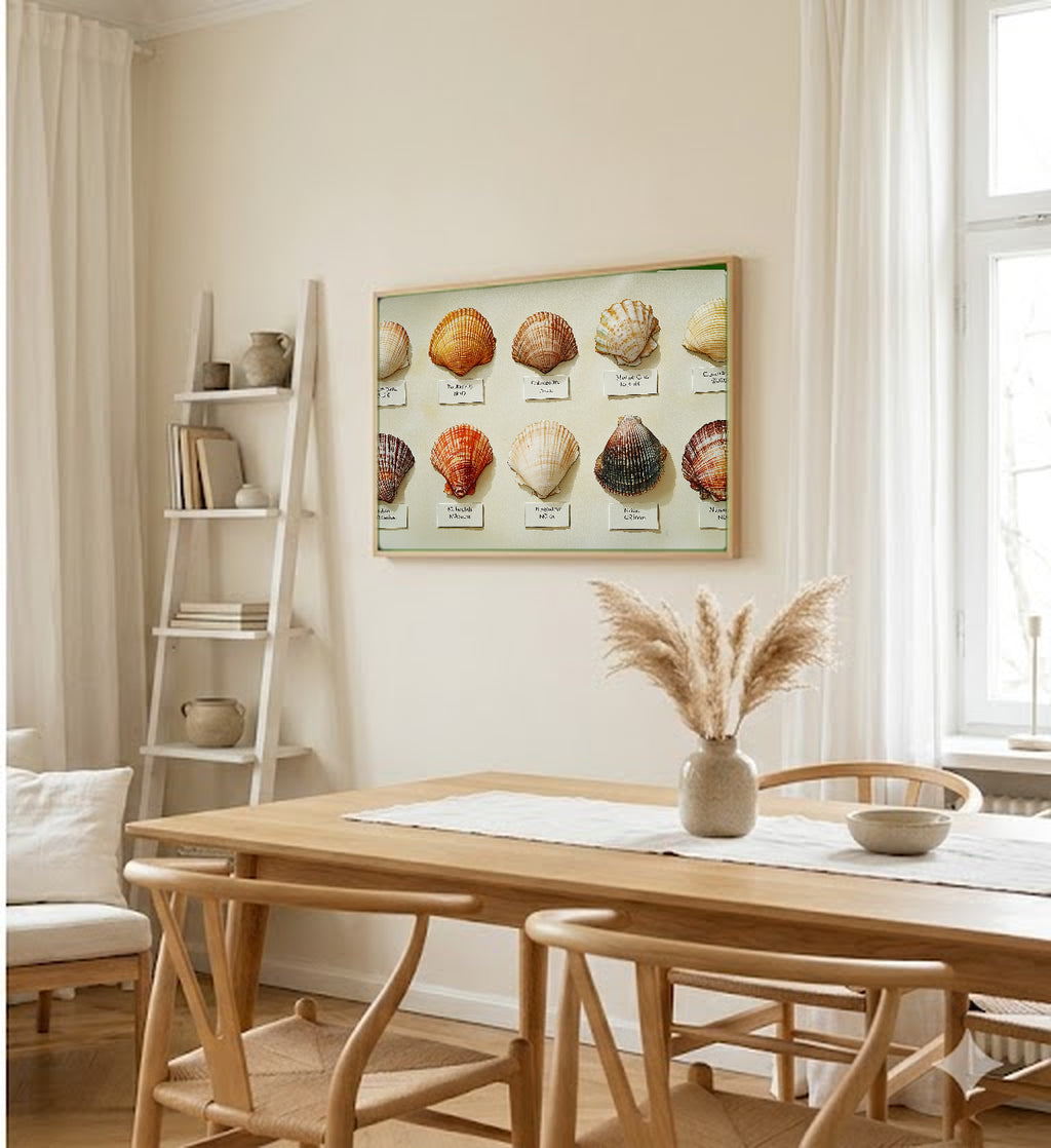 Shell Collection Canvas Wall Art | Watercolor Specimen Print, Coastal Grandma Decor, Stretched Canvas — watercolor-shell-collection-dining-room-wall-art.jpg