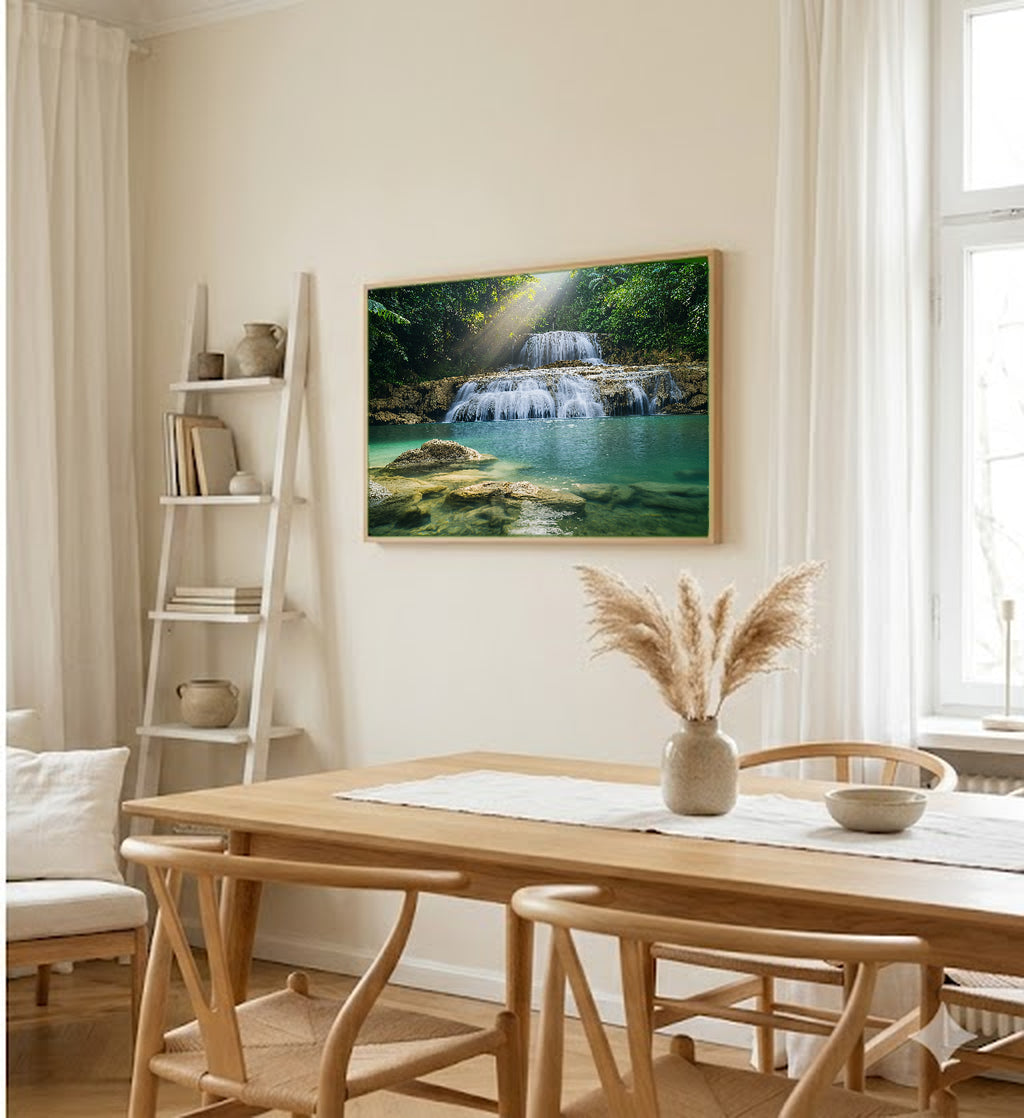 Tropical Waterfall Canvas Wall Art | Jungle Paradise Print, Tropical Decor, Nature Art, Stretched Canvas — waterfall-tropical-paradise-dining-room-wall-art.jpg