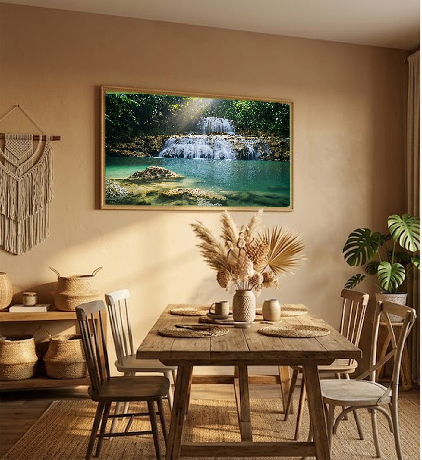 Tropical Waterfall Canvas Wall Art | Jungle Paradise Print, Tropical Decor, Nature Art, Stretched Canvas — waterfall-tropical-paradise-hallway-wall-art.jpg