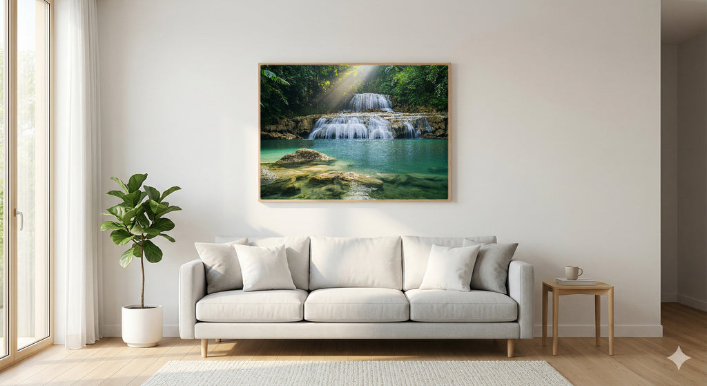 Tropical Waterfall Canvas Wall Art | Jungle Paradise Print, Tropical Decor, Nature Art, Stretched Canvas — waterfall-tropical-paradise-living-room-wall-art.jpg