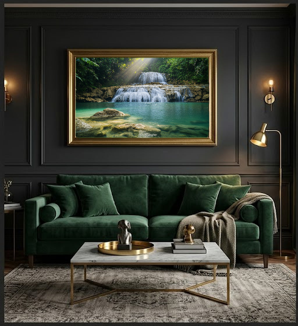 Tropical Waterfall Canvas Wall Art | Jungle Paradise Print, Tropical Decor, Nature Art, Stretched Canvas — waterfall-tropical-paradise-office-wall-art.jpg