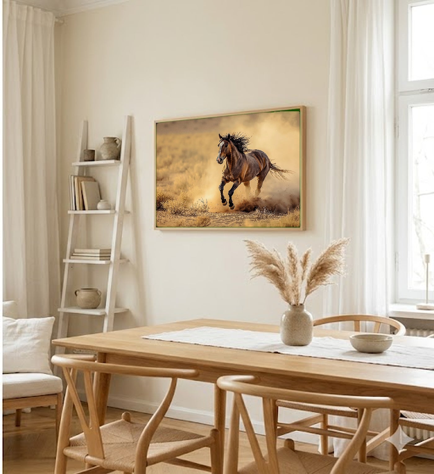 Wild Mustang Canvas Wall Art | Dust Gallop Print, Western Horse Decor, Stretched Canvas — wild-mustang-dust-dining-room-wall-art.jpg