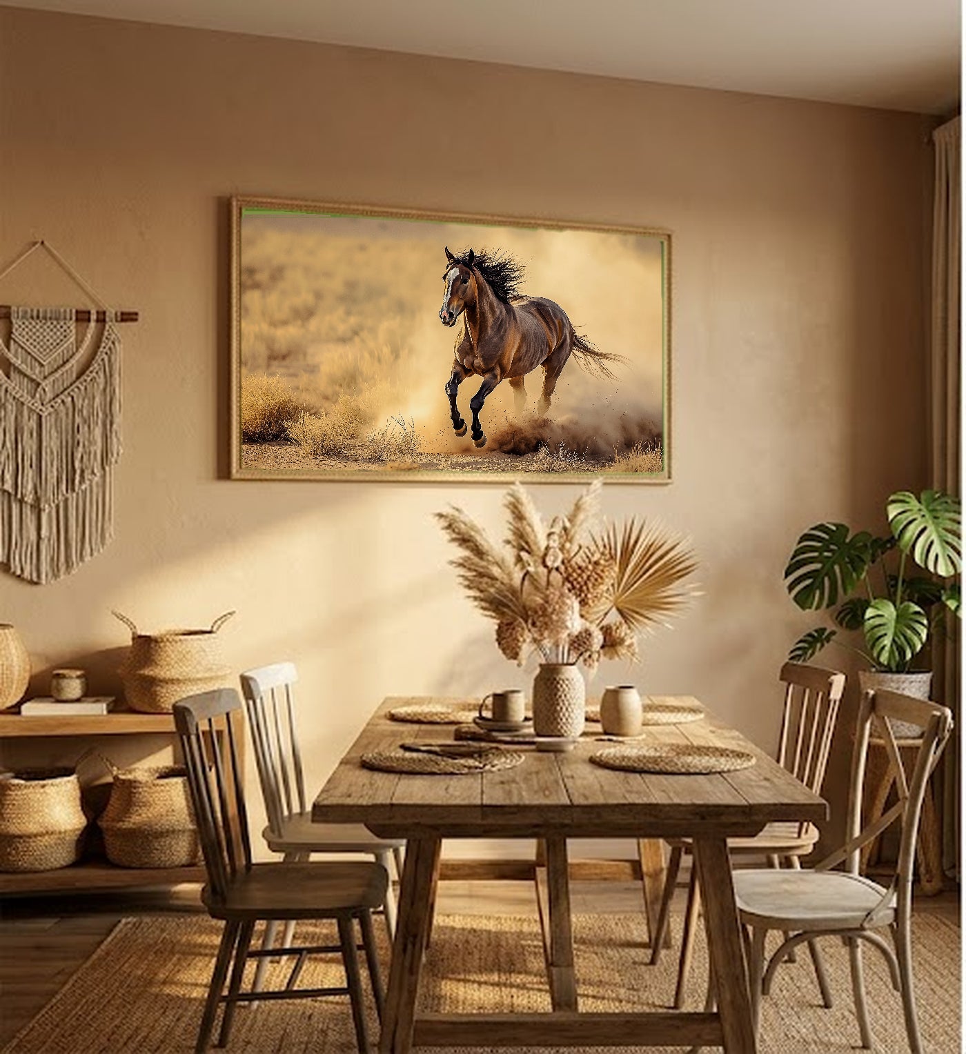 Wild Mustang Canvas Wall Art | Dust Gallop Print, Western Horse Decor, Stretched Canvas — wild-mustang-dust-hallway-wall-art.jpg
