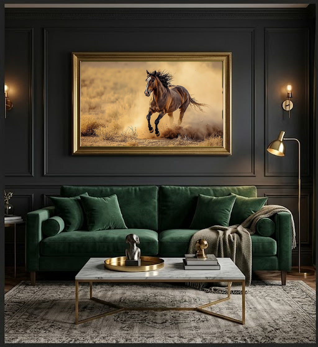 Wild Mustang Canvas Wall Art | Dust Gallop Print, Western Horse Decor, Stretched Canvas — wild-mustang-dust-office-wall-art.jpg