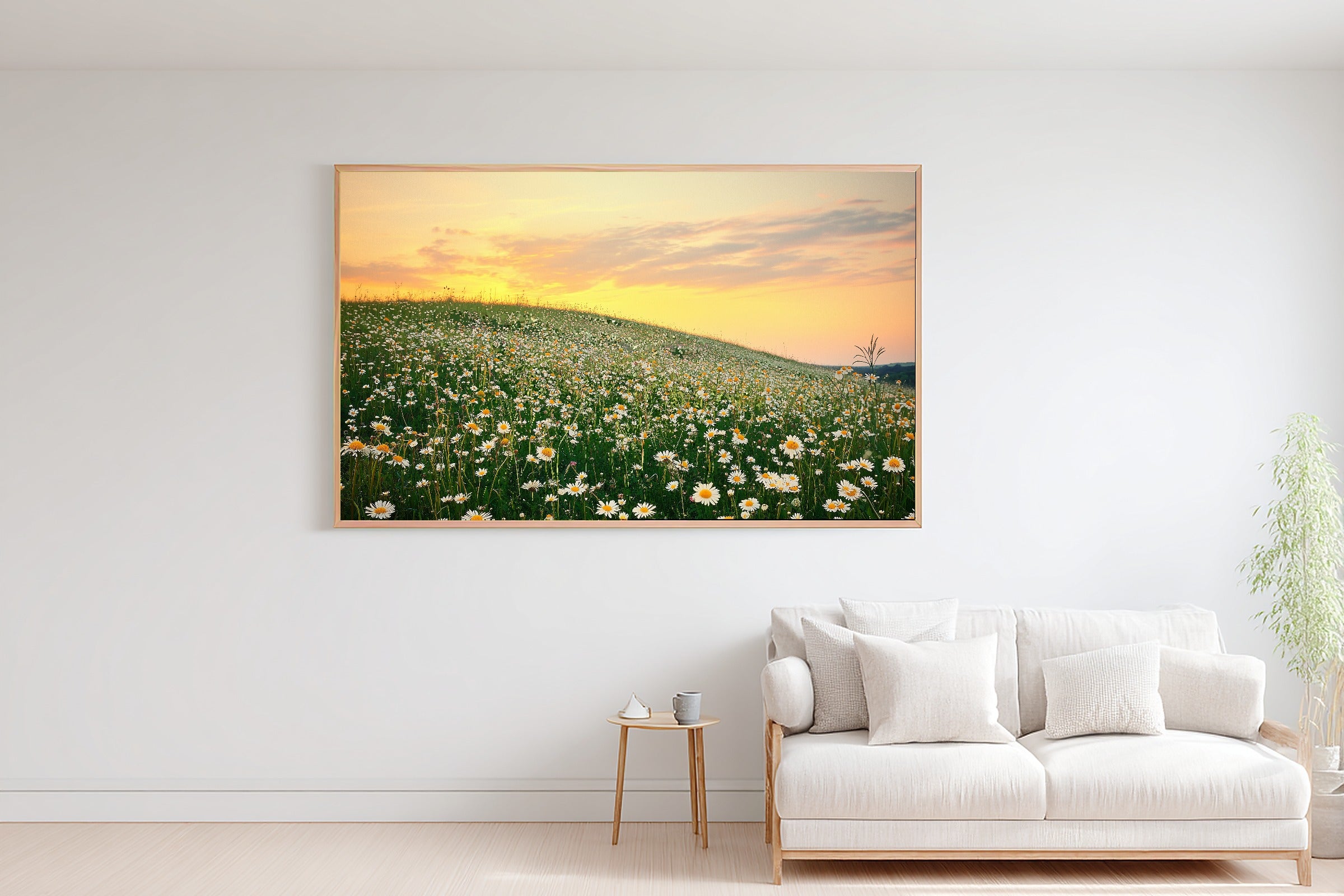 Wildflower Hillside Sunset Meadow Wall Art Canvas, Hazy Tidal Artwork Poster Print, Modern Coastal Living Room Art, Birthday Gift for Her — wildflower-hillside-sunset-meadow-bedroom-wall-art.jpg