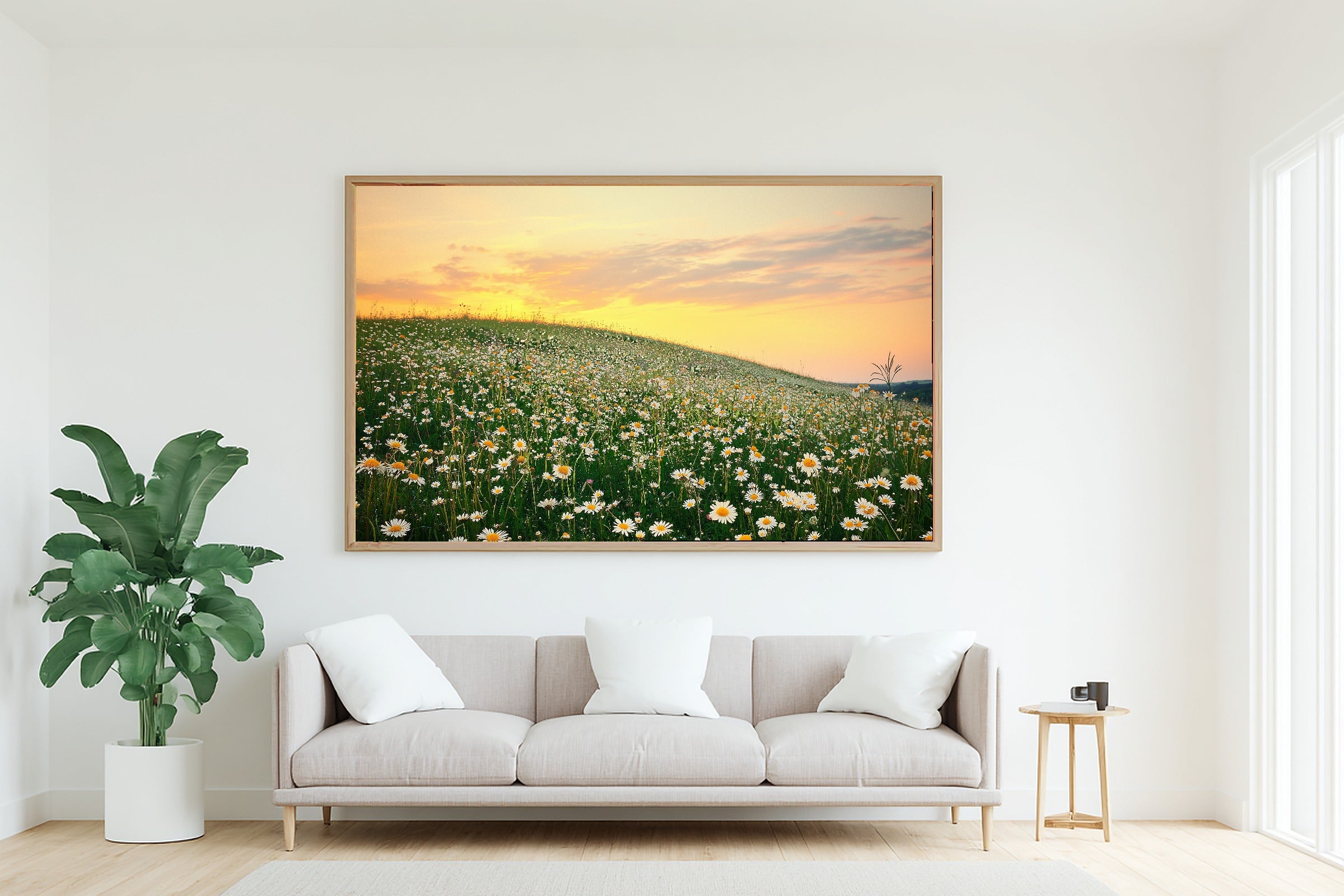 Wildflower Hillside Sunset Meadow Wall Art Canvas, Hazy Tidal Artwork Poster Print, Modern Coastal Living Room Art, Birthday Gift for Her — wildflower-hillside-sunset-meadow-living-room-wall-art.jpg