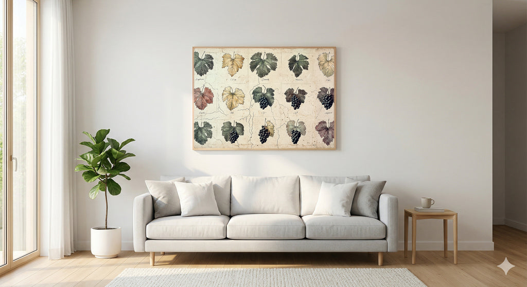 Wine Grape Map Canvas Wall Art | Hand-Drawn Variety Print, Sommelier Kitchen Decor, Stretched Canvas — wine-grape-variety-map-living-room-wall-art.jpg