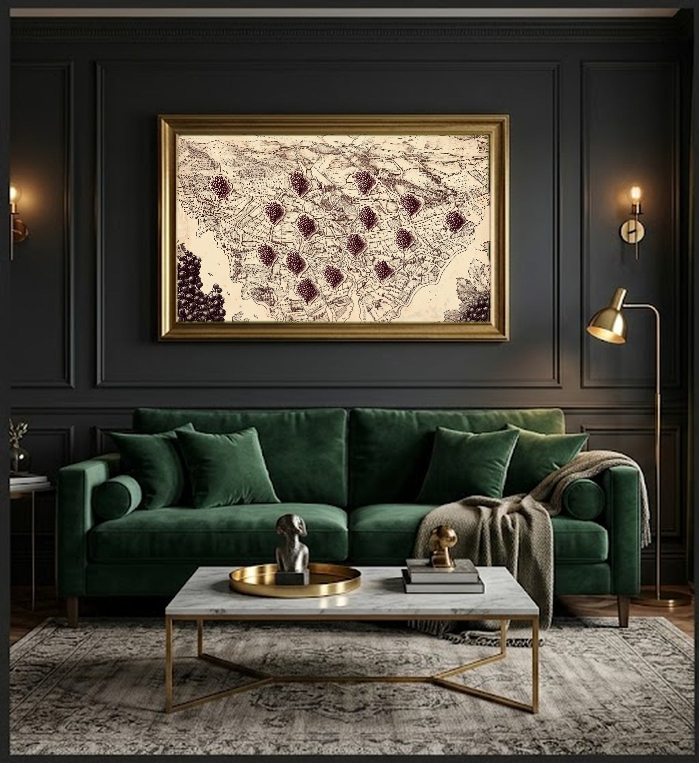 French Wine Region Canvas Wall Art | Vintage Map Print, Sommelier Kitchen Decor, Stretched Canvas — wine-region-france-map-office-wall-art.jpg