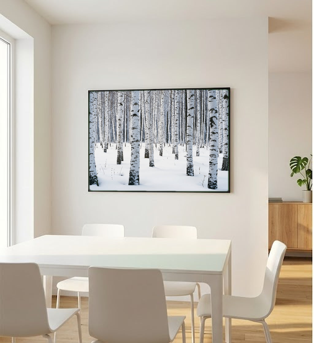 Winter Birch Forest Canvas Wall Art | Snow Scene Print, Scandinavian Decor, Seasonal Art, Stretched Canvas — winter-birch-forest-bedroom-wall-art.jpg