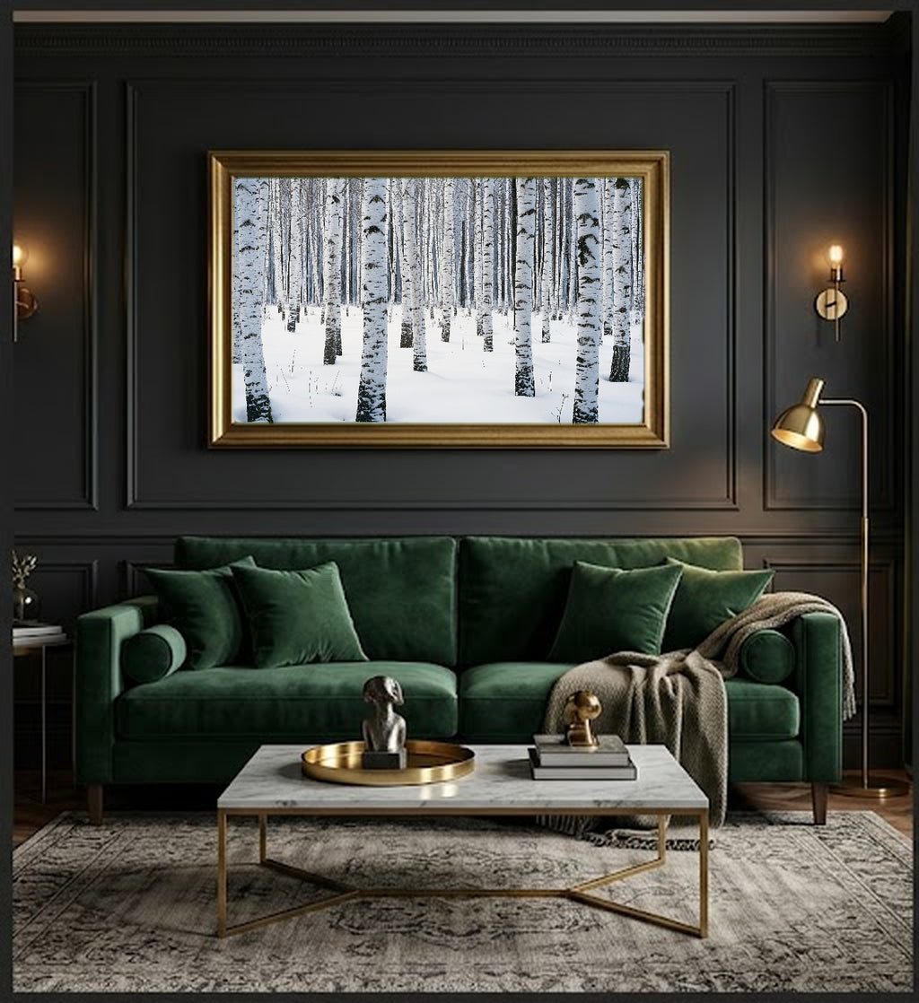 Winter Birch Forest Canvas Wall Art | Snow Scene Print, Scandinavian Decor, Seasonal Art, Stretched Canvas — winter-birch-forest-office-wall-art.jpg