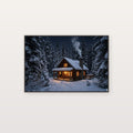 Winter Cabin Canvas Wall Art - Snowy Forest Print, Cozy Christmas Decor, Holiday Art, Stretched Canvas — winter cabin snow canvas print
