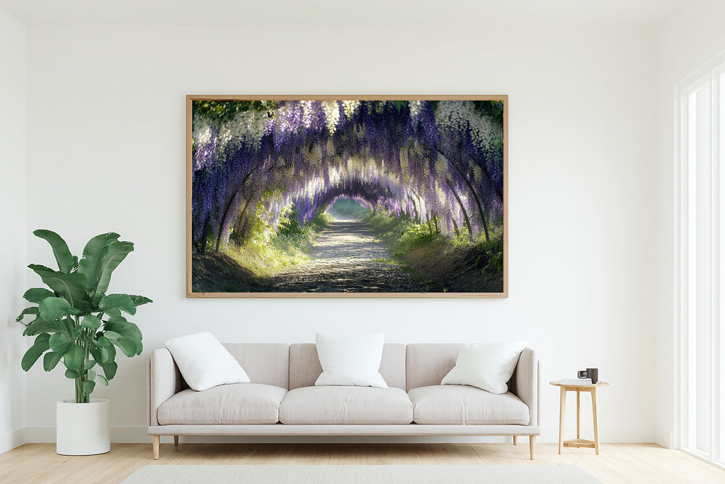 Quiet Cabin Wisteria Garden Arbor Canvas Wall Art — Soft Woodland Print for the Cozy Cabin, A Gift the Nature Lover Will Adore — wisteria-garden-arbor-living-room-wall-art.jpg
