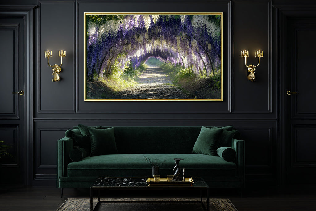 Quiet Cabin Wisteria Garden Arbor Canvas Wall Art — Soft Woodland Print for the Cozy Cabin, A Gift the Nature Lover Will Adore — wisteria-garden-arbor-office-wall-art.jpg