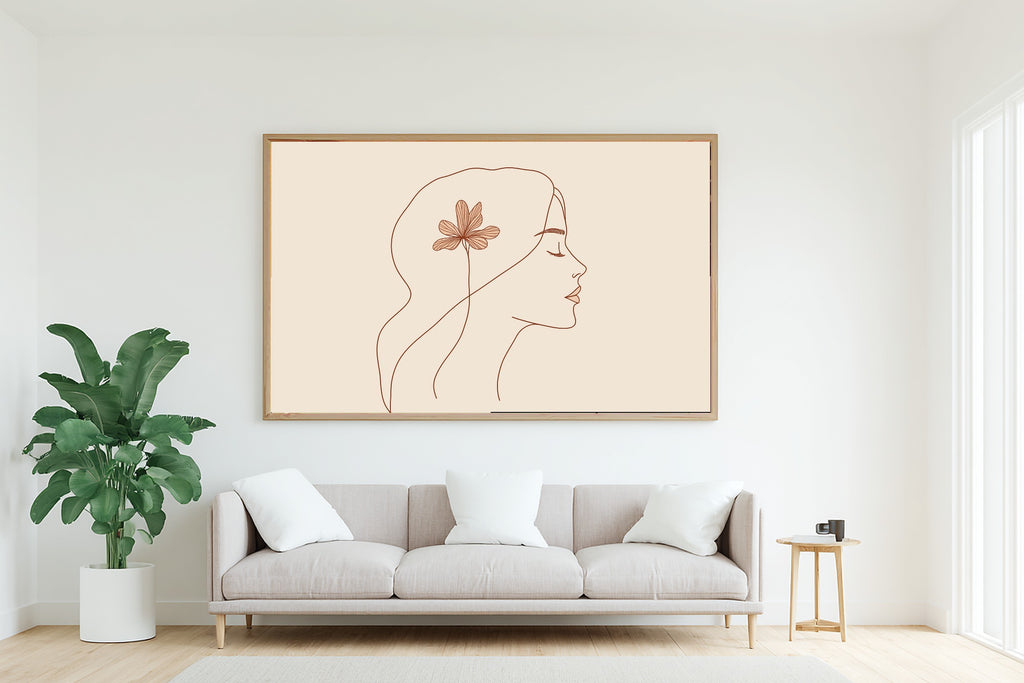 Woman Abstract Line Face Gilded Painterly Wall Art — Cozy Print for the Home Office, Stretched Canvas Gift for the Modern-Home Friend — woman-abstract-line-face-living-room-wall-art.jpg