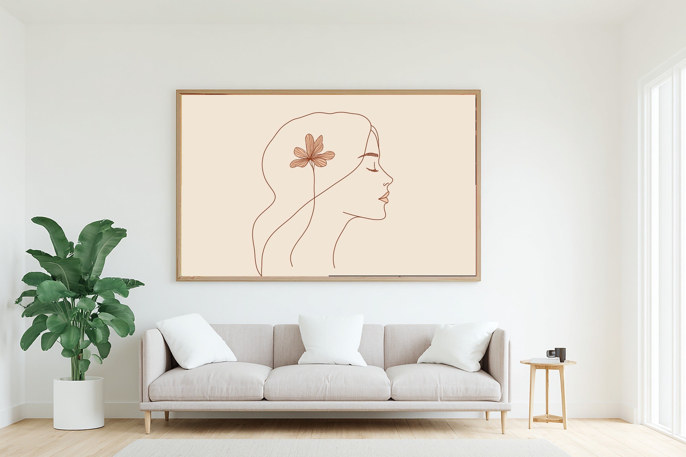 Woman Abstract Line Face Gilded Painterly Wall Art — Cozy Print for the Home Office, Stretched Canvas Gift for the Modern-Home Friend — woman-abstract-line-face-living-room-wall-art.jpg