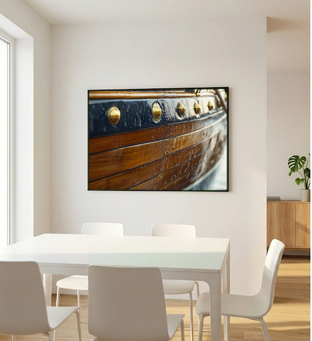 Wooden Sailboat Canvas Wall Art | Hull Detail Oil Print, Coastal Grandma Maritime Decor, Stretched Canvas — wooden-sailboat-hull-study-bedroom-wall-art.jpg