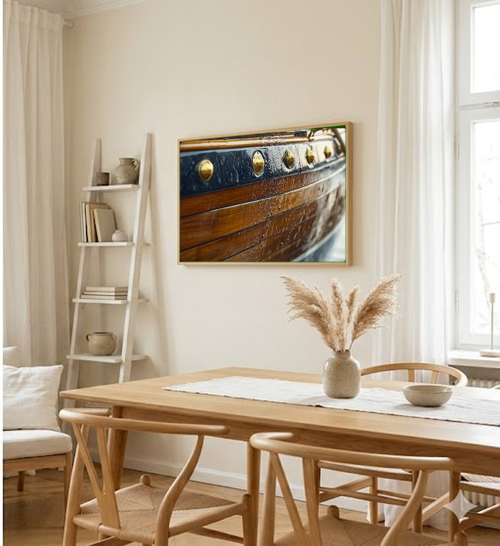 Wooden Sailboat Canvas Wall Art | Hull Detail Oil Print, Coastal Grandma Maritime Decor, Stretched Canvas — wooden-sailboat-hull-study-dining-room-wall-art.jpg