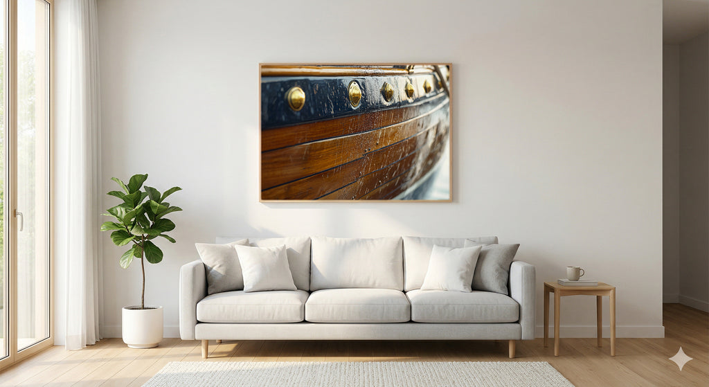 Wooden Sailboat Canvas Wall Art | Hull Detail Oil Print, Coastal Grandma Maritime Decor, Stretched Canvas — wooden-sailboat-hull-study-living-room-wall-art.jpg