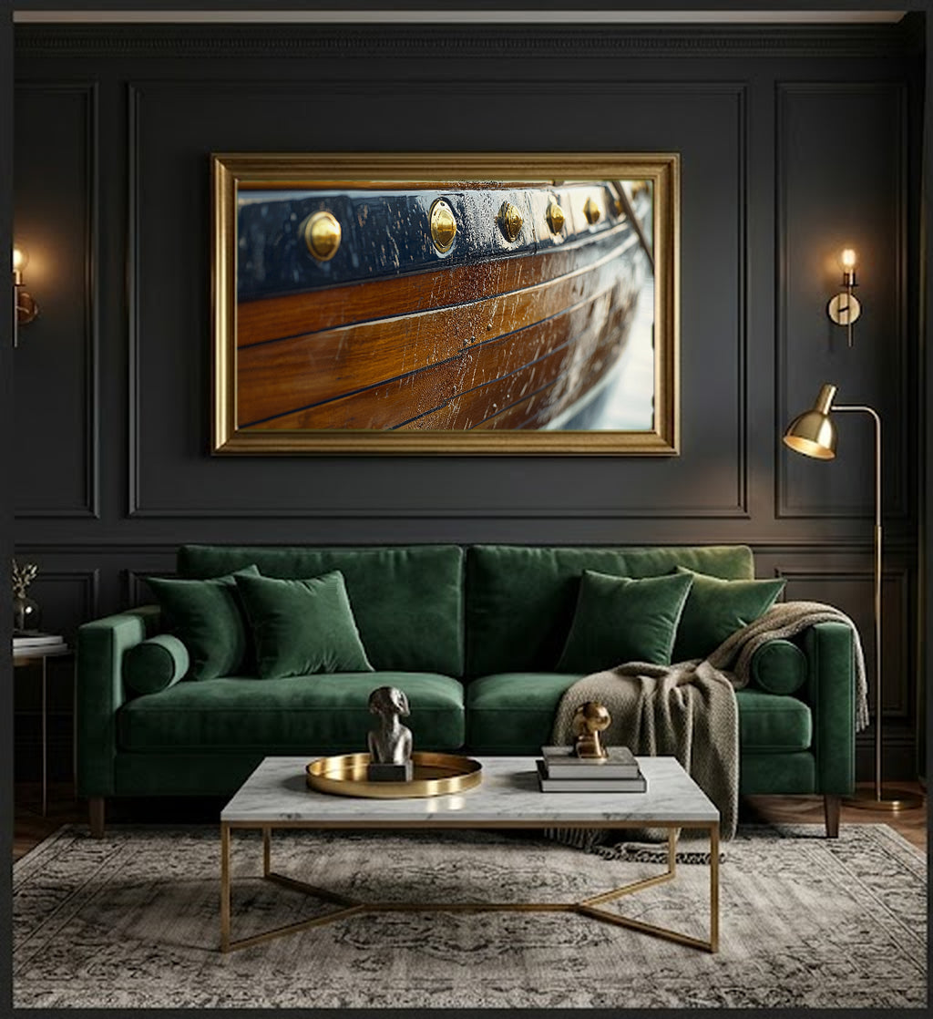 Wooden Sailboat Canvas Wall Art | Hull Detail Oil Print, Coastal Grandma Maritime Decor, Stretched Canvas — wooden-sailboat-hull-study-office-wall-art.jpg