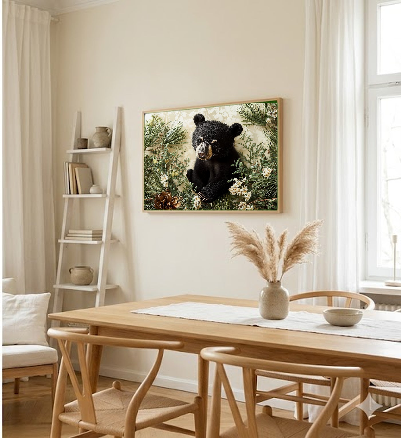 Woodland Bear Canvas Wall Art | Nursery Storybook Print, Kids Room Decor, Stretched Canvas — woodland-nursery-bear-dining-room-wall-art.jpg