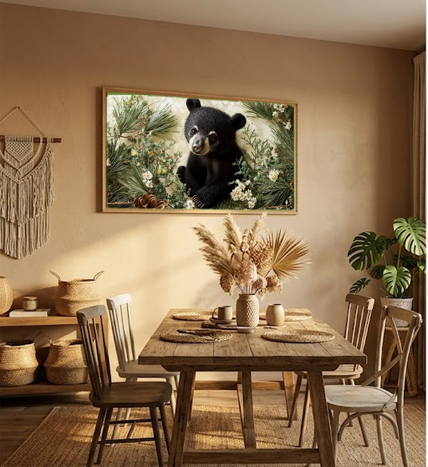 Woodland Bear Canvas Wall Art | Nursery Storybook Print, Kids Room Decor, Stretched Canvas — woodland-nursery-bear-hallway-wall-art.jpg
