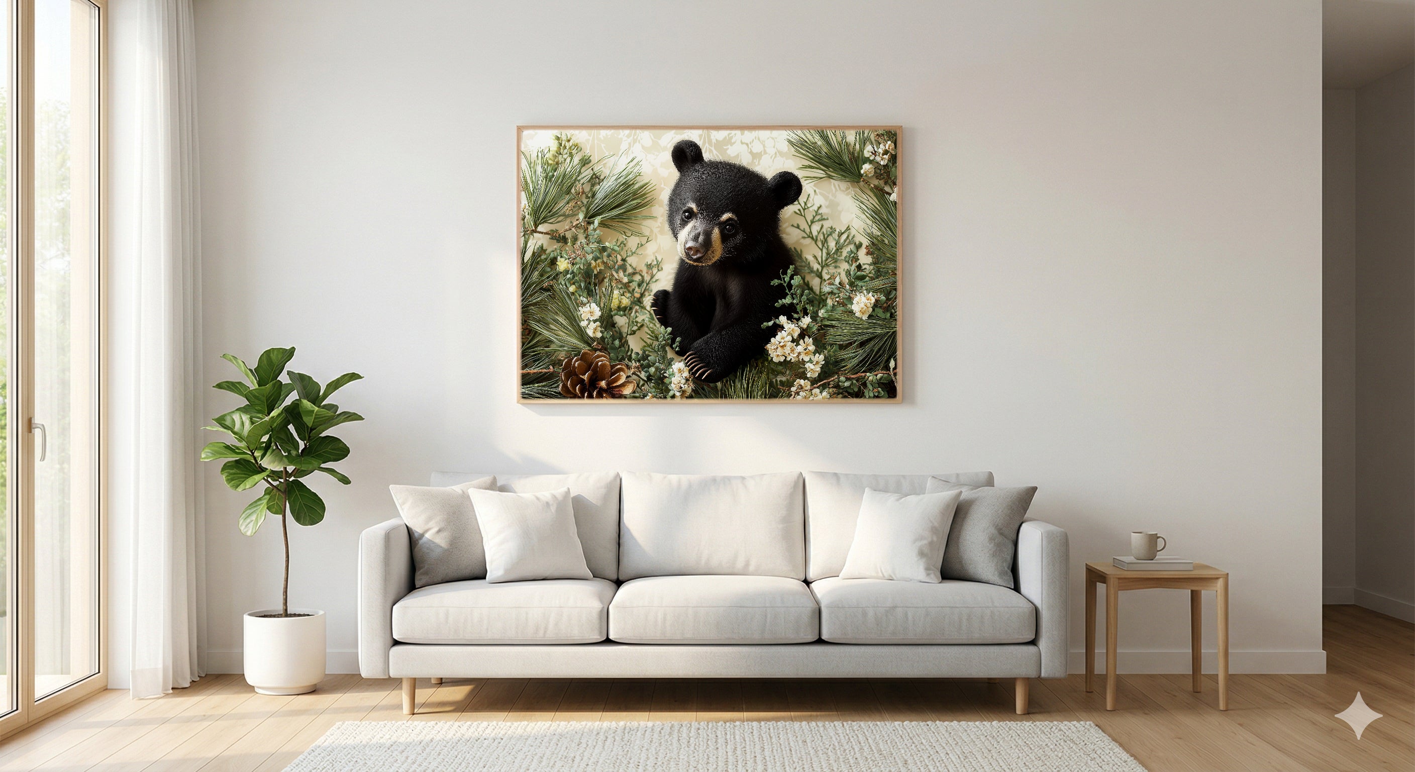 Woodland Bear Canvas Wall Art | Nursery Storybook Print, Kids Room Decor, Stretched Canvas — woodland-nursery-bear-living-room-wall-art.jpg