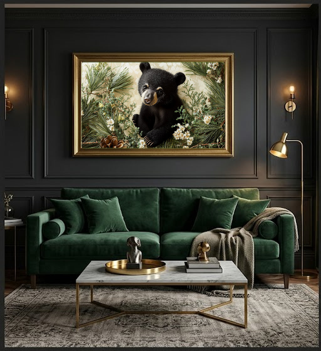 Woodland Bear Canvas Wall Art | Nursery Storybook Print, Kids Room Decor, Stretched Canvas — woodland-nursery-bear-office-wall-art.jpg