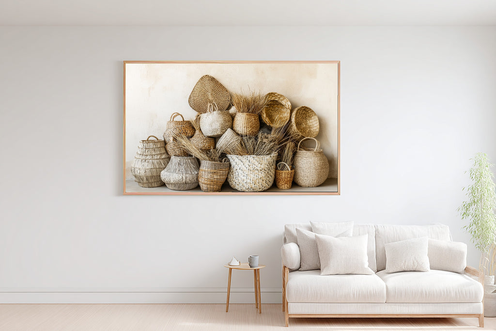 Woven Basket Wall Cluster Fine Art Canvas, Cozy Neutral Palette, Perfect for the Home Office, Mother's Day Gift Idea — woven-basket-wall-cluster-bedroom-wall-art.jpg