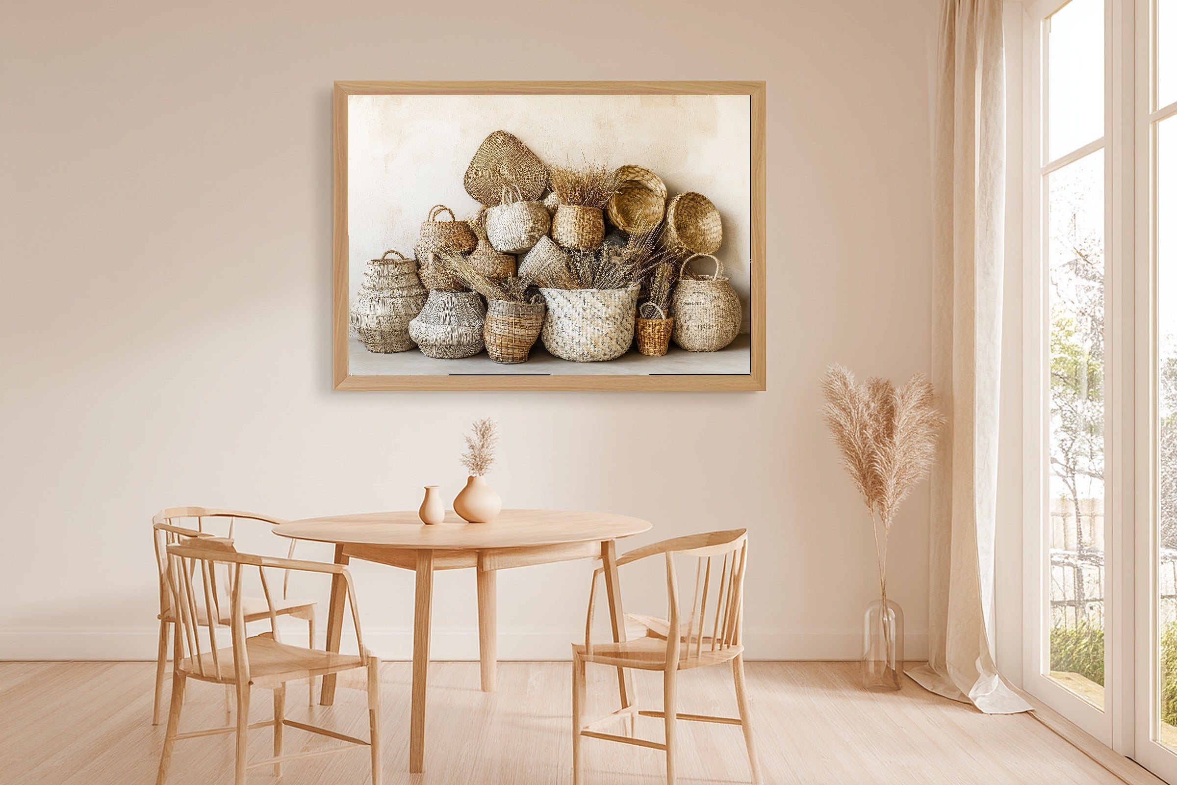 Woven Basket Wall Cluster Fine Art Canvas, Cozy Neutral Palette, Perfect for the Home Office, Mother's Day Gift Idea — woven-basket-wall-cluster-dining-room-wall-art.jpg
