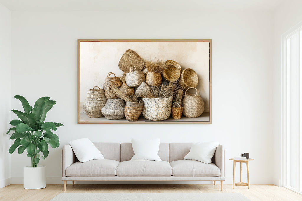 Woven Basket Wall Cluster Fine Art Canvas, Cozy Neutral Palette, Perfect for the Home Office, Mother's Day Gift Idea — woven-basket-wall-cluster-living-room-wall-art.jpg