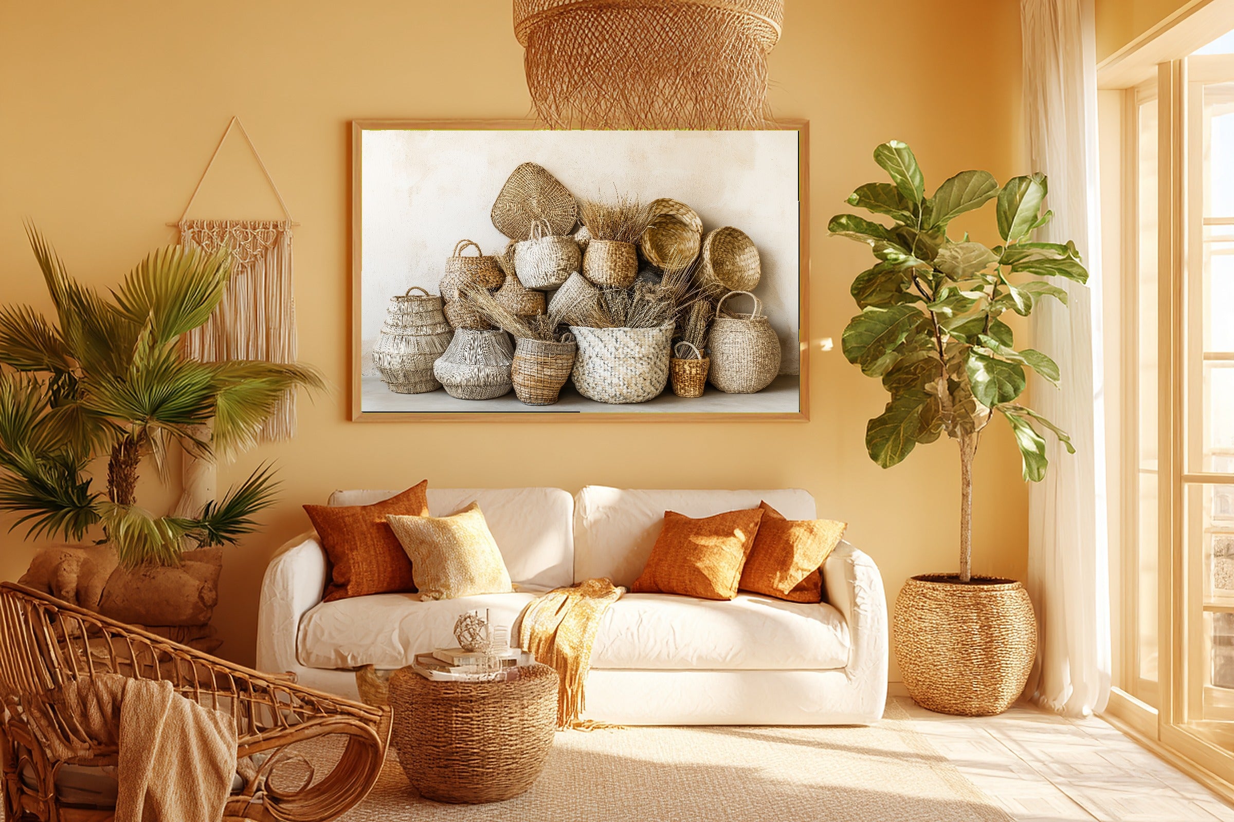 Woven Basket Wall Cluster Fine Art Canvas, Cozy Neutral Palette, Perfect for the Home Office, Mother's Day Gift Idea — woven-basket-wall-cluster-room-5-wall-art.jpg