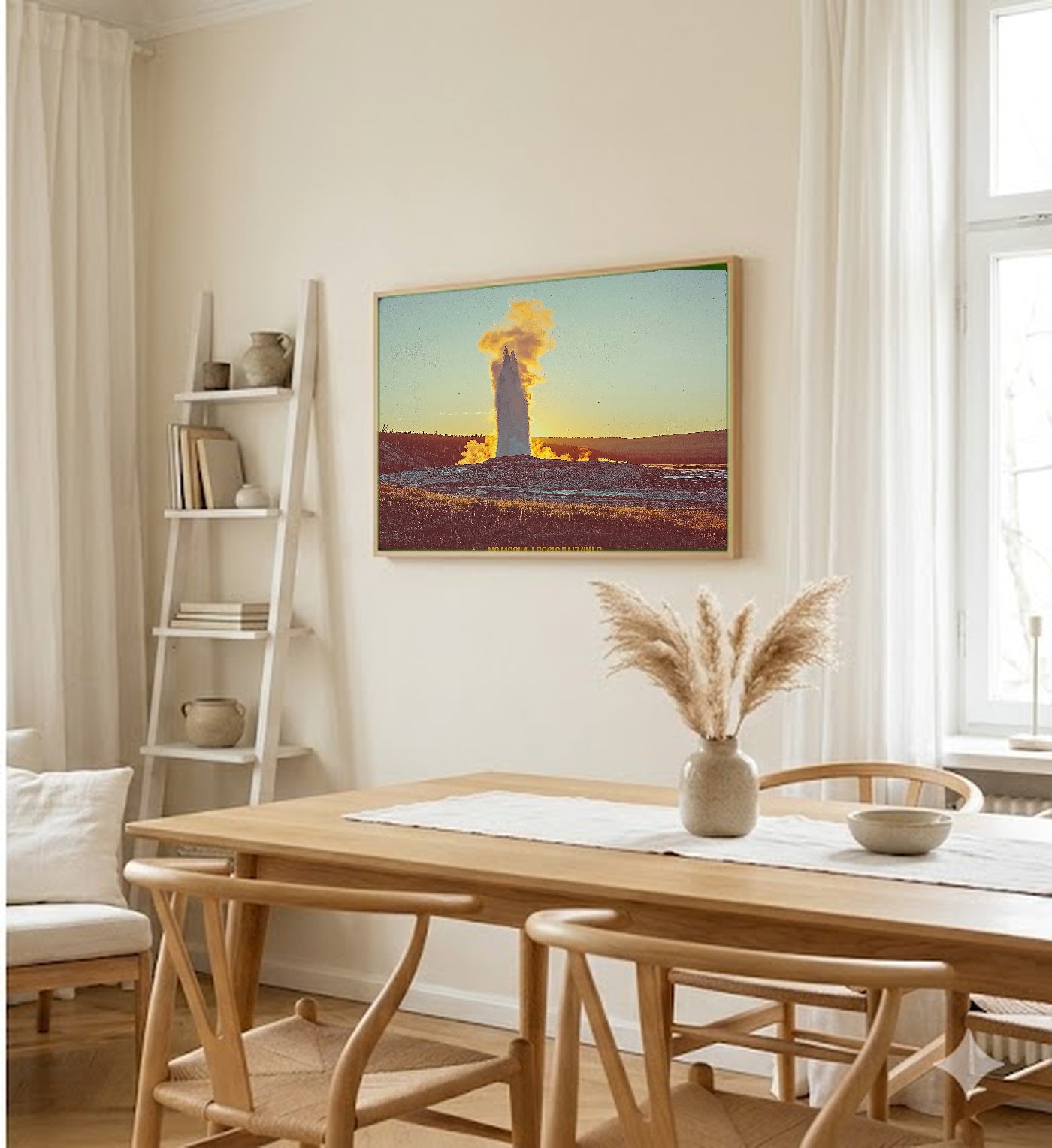 Yellowstone Canvas Wall Art | Retro National Park Travel Poster Print, 70s Earth Tone Decor, Stretched Canvas — yellowstone-retro-travel-poster-dining-room-wall-art.jpg