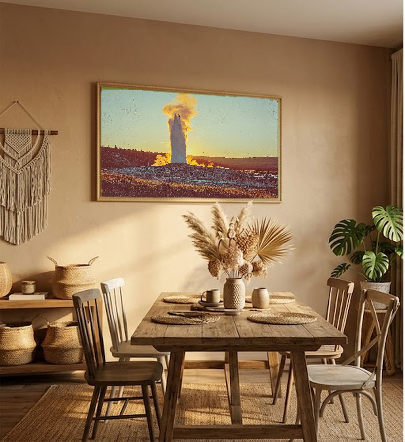 Yellowstone Canvas Wall Art | Retro National Park Travel Poster Print, 70s Earth Tone Decor, Stretched Canvas — yellowstone-retro-travel-poster-hallway-wall-art.jpg