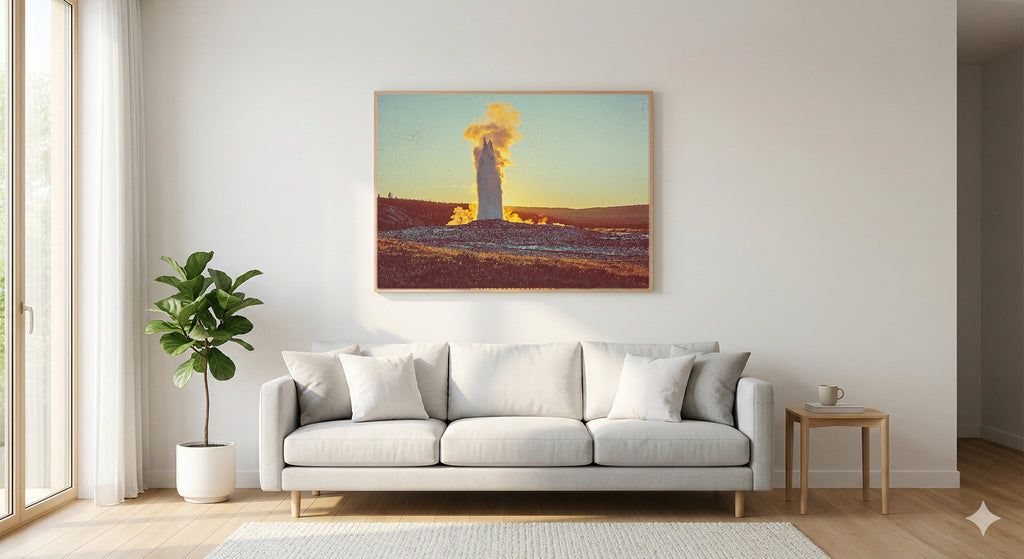Yellowstone Canvas Wall Art | Retro National Park Travel Poster Print, 70s Earth Tone Decor, Stretched Canvas — yellowstone-retro-travel-poster-living-room-wall-art.jpg