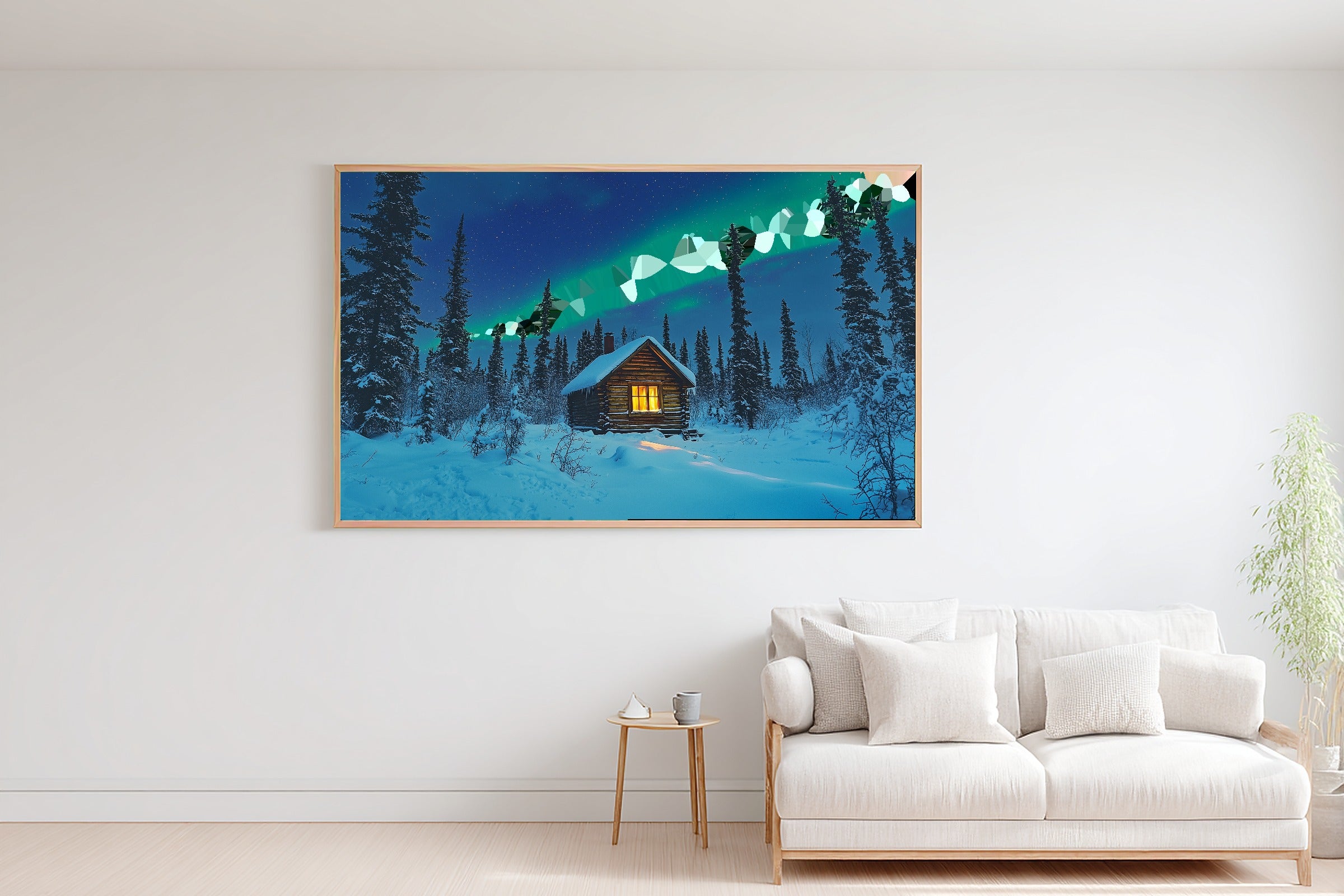 Moody Midnight Yukon Cabin Aurora — Soft Nordic Wall Art, Warm Bedroom Decor, Stretched Canvas, Ready to Hang — yukon-cabin-aurora-bedroom-wall-art.jpg