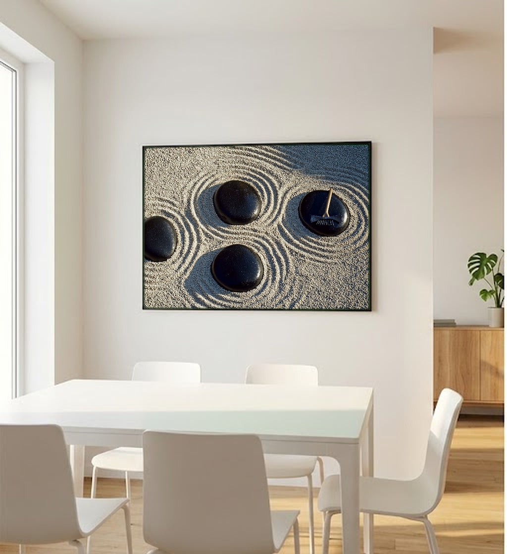 Zen Garden Canvas Wall Art | Rake Pattern Print, Japandi Meditation Decor, Stretched Canvas — zen-garden-rake-pattern-bedroom-wall-art.jpg