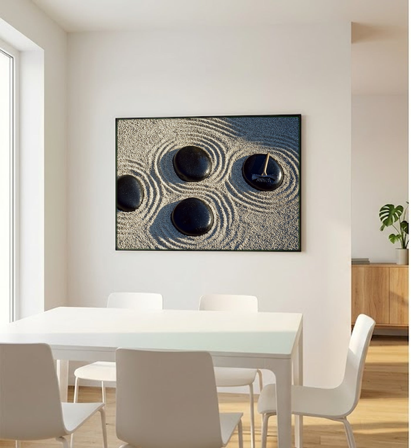 Zen Garden Canvas Wall Art | Rake Pattern Print, Japandi Meditation Decor, Stretched Canvas — zen-garden-rake-pattern-bedroom-wall-art.jpg