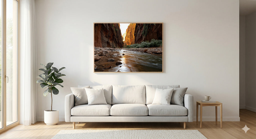 Zion Narrows Canvas Wall Art | Virgin River Print, Utah Canyon, Nature Decor, Stretched Canvas — zion-narrows-river-living-room-wall-art.jpg