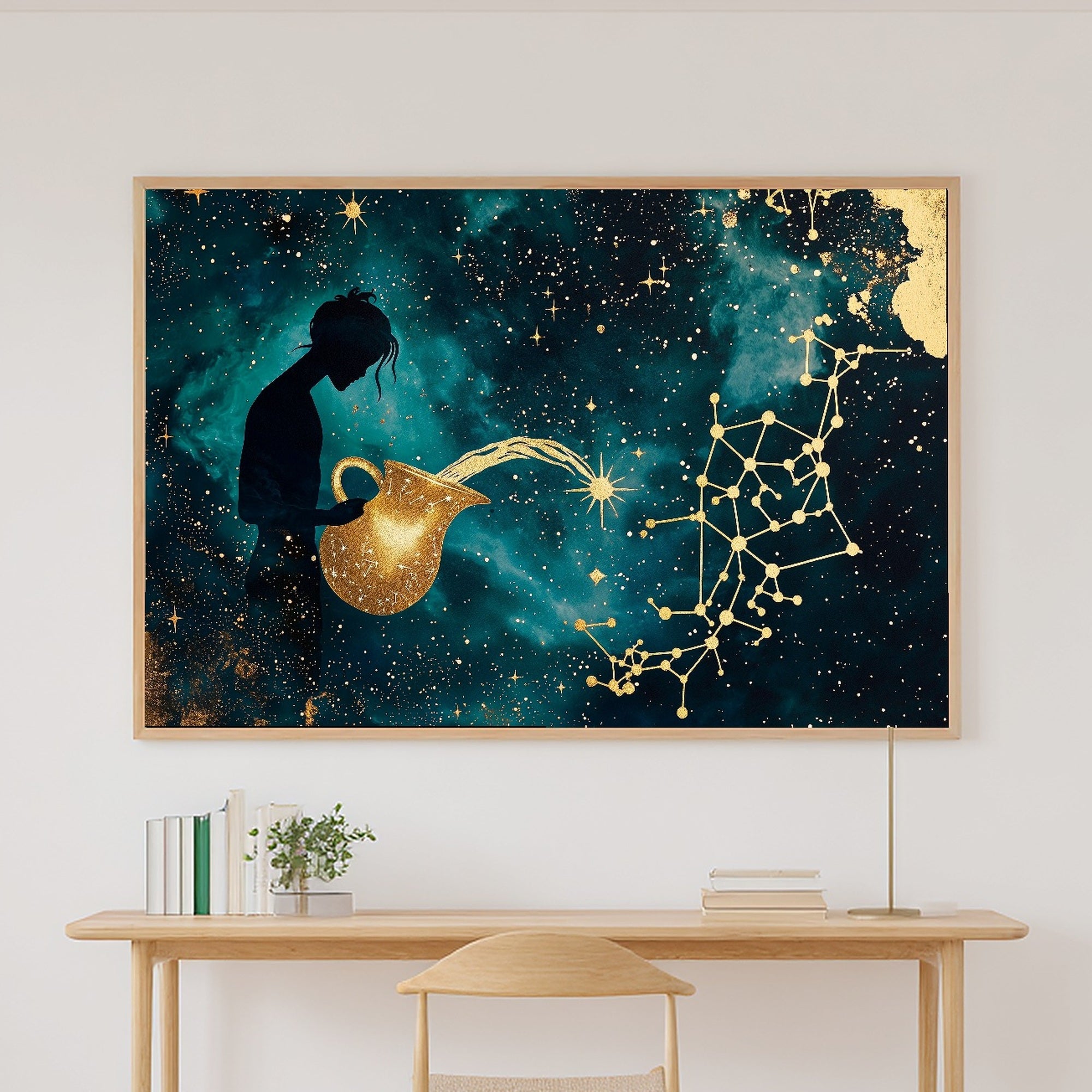 A Dreamy Zodiac Aquarius Celestial Cosmic Midnight Print — Stunning Wall Art for the Bedroom, Giclée on Canvas — zodiac-aquarius-celestial-canvas-print.jpg
