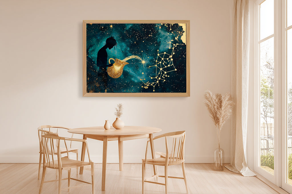 A Dreamy Zodiac Aquarius Celestial Cosmic Midnight Print — Stunning Wall Art for the Bedroom, Giclée on Canvas — zodiac-aquarius-celestial-dining-room-wall-art.jpg