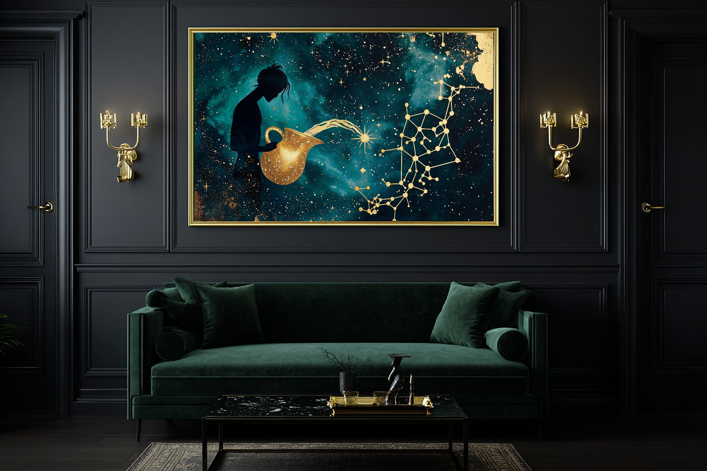 A Dreamy Zodiac Aquarius Celestial Cosmic Midnight Print — Stunning Wall Art for the Bedroom, Giclée on Canvas — zodiac-aquarius-celestial-office-wall-art.jpg