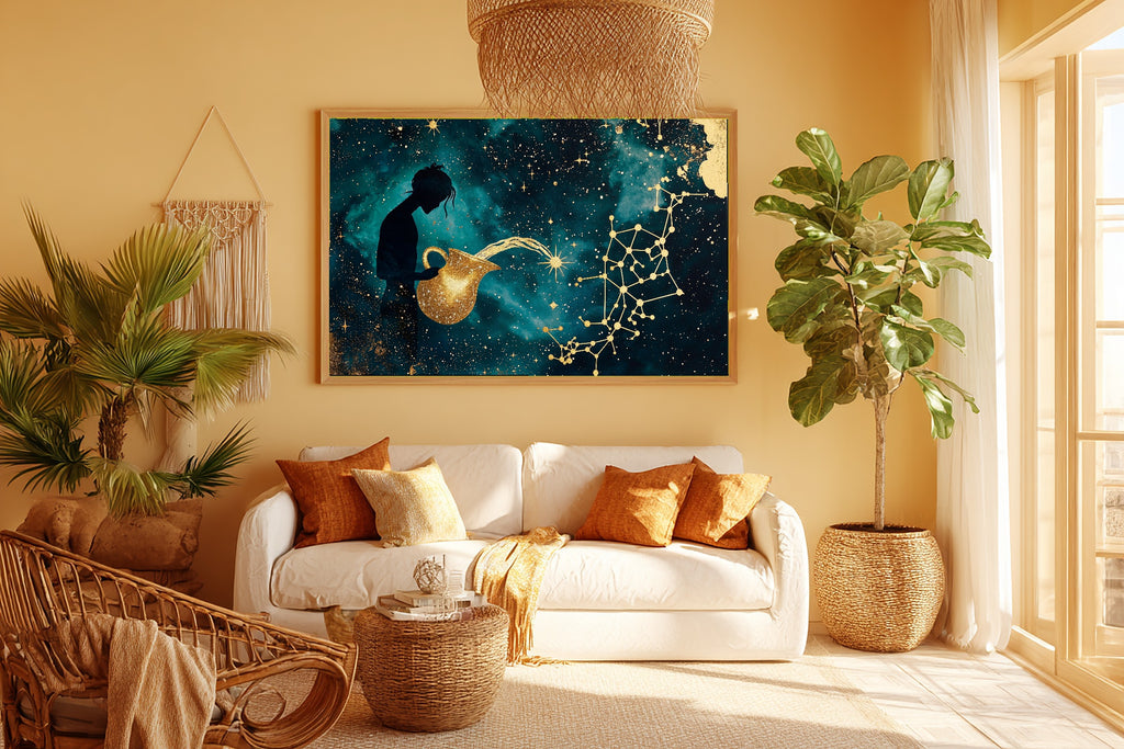 A Dreamy Zodiac Aquarius Celestial Cosmic Midnight Print — Stunning Wall Art for the Bedroom, Giclée on Canvas — zodiac-aquarius-celestial-room-5-wall-art.jpg