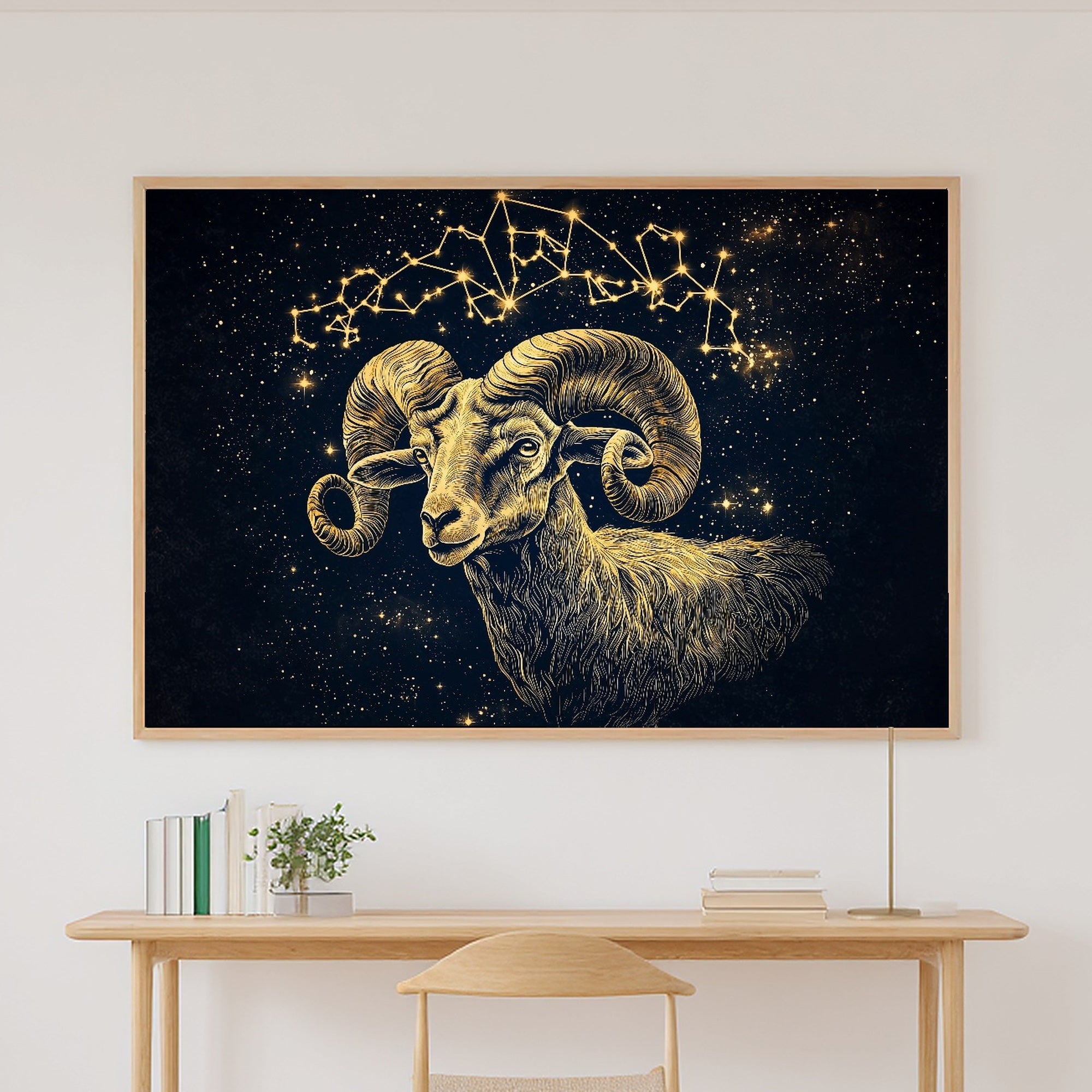 Zodiac Aries Celestial Cosmic Midnight Wall Art — Dreamy Print for the Bedroom, Stretched Canvas Gift for the Stargazer in Your Life — zodiac-aries-celestial-canvas-print.jpg